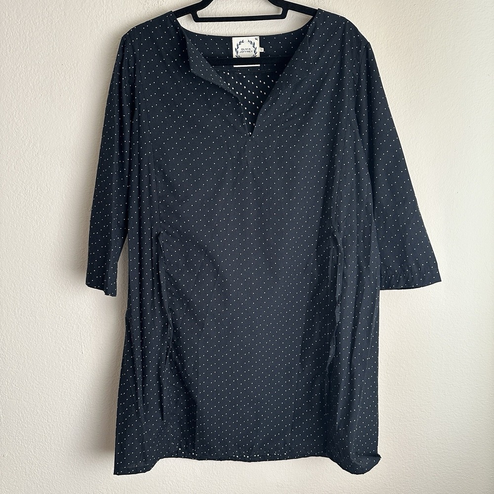 Olivia Joffrey Tunic Dress Womens Large‎ Black Polka Dot Split Neck Side Ties